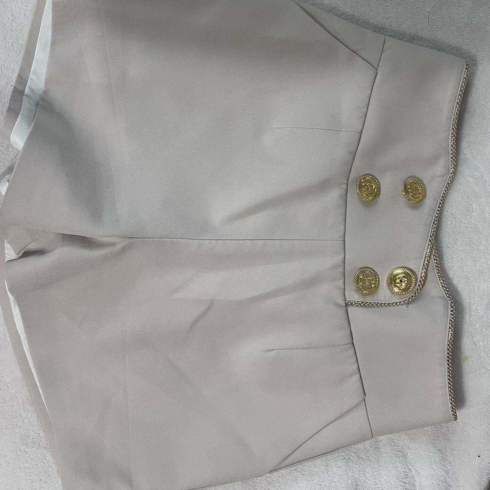 J.ING Beige Shorts with Gold Chain Detail